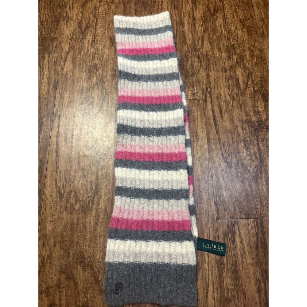Lauren Ralph Lauren Striped Wool Angora Blend Scarf‎ 6" by 51" quiet luxury soft - Picture 5 of 7